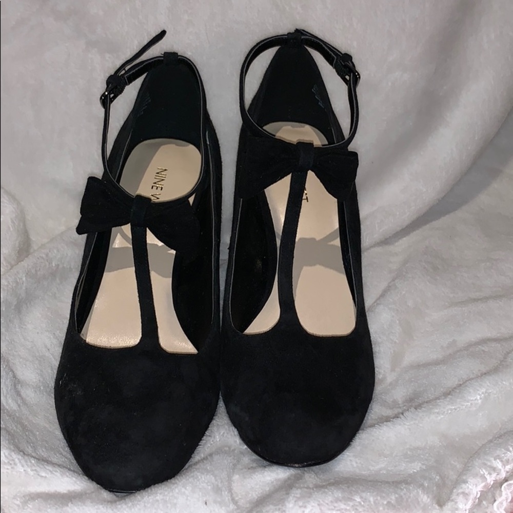Nine West Black Hollison Bow T Strap heels